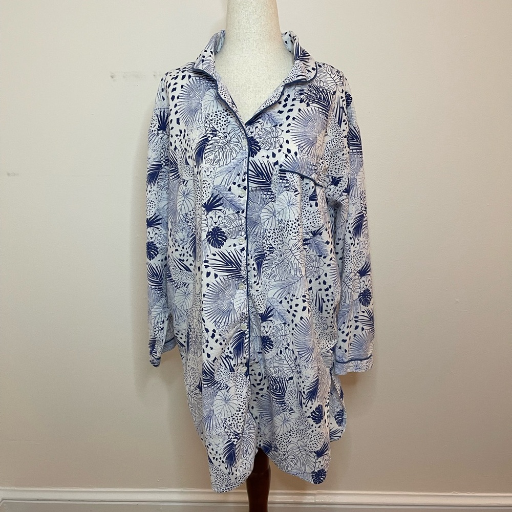 Mahogany Size L Jungle Cats Cotton Button Up Sleep Shirt